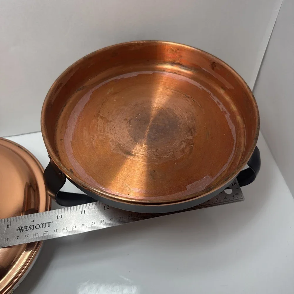 Vintage Copper & Brass Chafing Dish with Wood Handles and Stand – Classic Warmer
